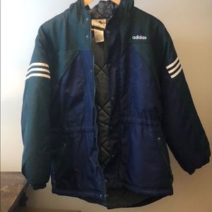 Vintage adidas colorblock stripe logo cargo lightweight quilted puffer coat